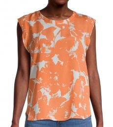 DKNY Orange Floral-Print Sleeveless Top
