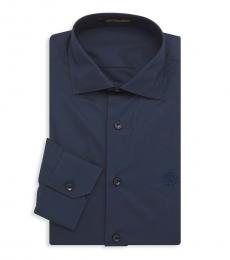 Roberto Cavalli Navy Blue Stretch Dress Shirt