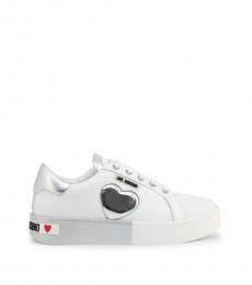Love Moschino White Silver Heart Logo Sneakers