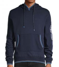 Navy Blue Logo Contrast-Tipped Hoodie