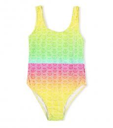 Philipp Plein Girls 1 Piece All Over Logo Swimsuit