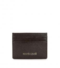 Roberto Cavalli Brown Textured Leather Card Case