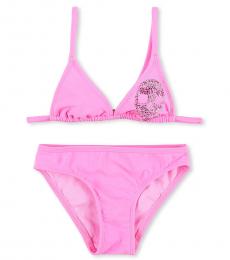 Philipp Plein Girls 2 Piece Pink Skull Logo Swimsuit