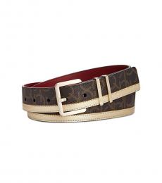Calvin Klein Gold-Brown Monogram Metallic Belt