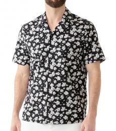 Michael Kors Black Short Sleeve Floral Camp Shirt