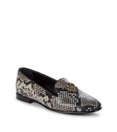 Snake Print Logo Leather Loafers
