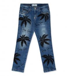 Girls Blue Slim Fit Palm Denim Jeans