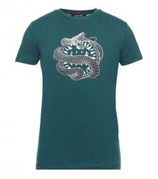 Roberto Cavalli Dark Green Graphic Crew Neck T-Shirt