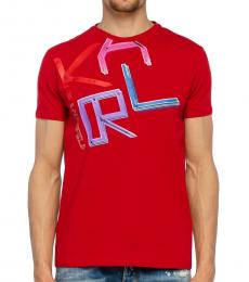 Karl Lagerfeld Red Crew-Neck Neon Karl T-Shirt