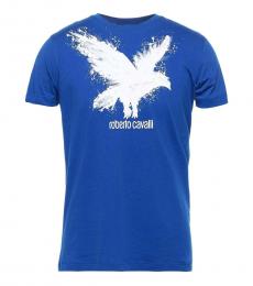 Roberto Cavalli Royal Blue Logo Print Short Sleeve T-Shirt