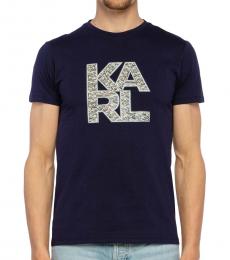 Karl Lagerfeld Blue Printed Library Crew-New T-Shirt