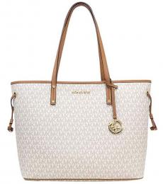 Michael Kors Vanilla/Acorn Top Zip Drawstring Large Tote