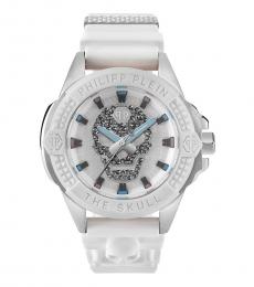 White Silver Crystal Skull Dial Watch