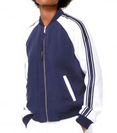Michael Kors Navy Blue Striped-Sleeve Bomber Jacket