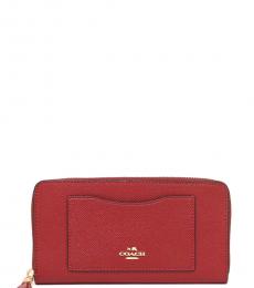 Coach Dark Red Accordion Zip Around Wallet