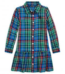 Ralph Lauren Little Girls Blue/Green Plaid Shirtdress
