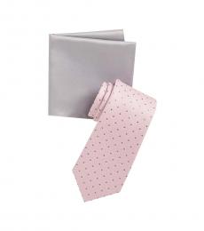 Michael Kors Pink-Grey Business Dot Overlay Tie & Pocket Square Set