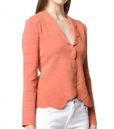 Emporio Armani Salmon Pink Scalloped Hem Fitted Cardigan