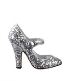 Silver Sequined Mary Janes Heels