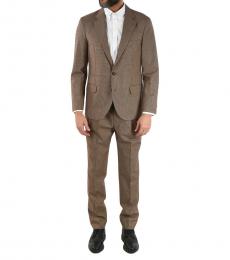 Brown  Wool  Cotton Two-Button Vichy Suit