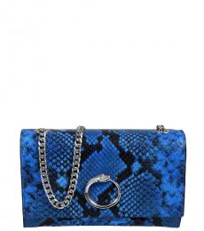 Cavalli Class Blue Croc-Print Small Shoulder Bag