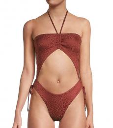 BCBGMaxazria Brown Halterneck One-Piece Swimsuit