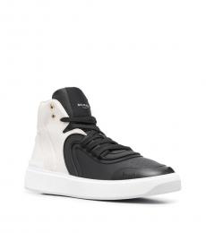 Balmain White Black Leather Lace Up Sneakers