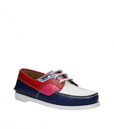 Blue Red Leather Loafers