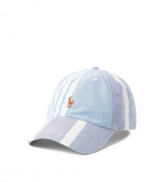 Ralph Lauren Sky Blue Paneled Striped Oxford Ball Cap