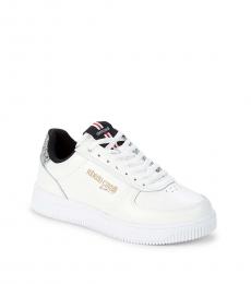White Leather Glitter Sneakers