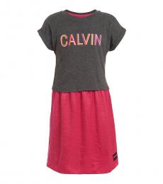 Calvin Klein Little Girls Charcoal Logo 2-fer Dress