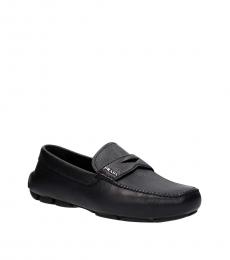 Prada Black Saffiano Leather Logo Loafers