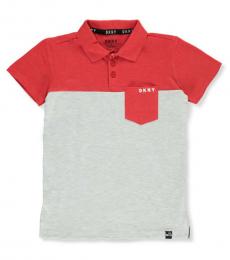 DKNY Boys Cherry Heather Color Block Pique Polo