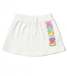 Girls White Multicolor Logo Skirt