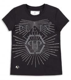 Philipp Plein Little Girls Black Rhinestone Logo T-Shirt