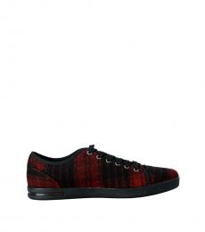 Dolce & Gabbana Red Black Plaid Sneakers
