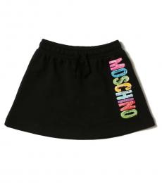 Girls Black Multicolor Logo Skirt