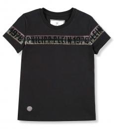Philipp Plein Little Girls Black Logo Crew Neck T-Shirt