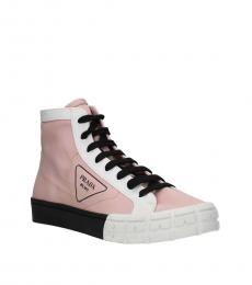 Prada Pink White Fabric Sneakers