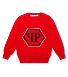 Philipp Plein Baby Boys Red Cashmere Logo Sweater