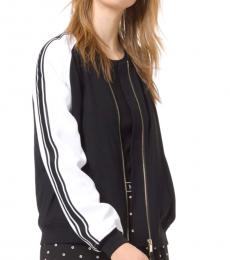 Michael Kors BlackWhite Striped-Sleeve Bomber Jacket