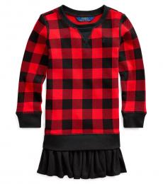 Ralph Lauren Little Girls Red/Black Terry Sweatshirt Dress