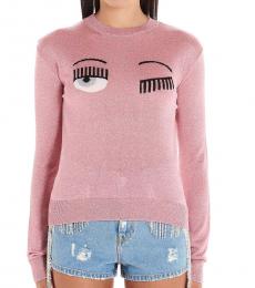 Chiara Ferragni Pink Eye Graphic Lurex Sweater