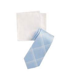 Michael Kors Light Blue Hopscotch Plaid Tie & Pocket Square Set