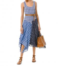 Michael Kors Chambray Patchwork Handkerchief-Hem Dress