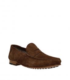 Brown Side Logo Suede Loafers