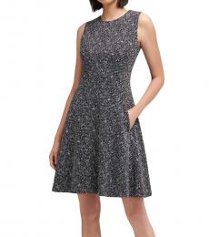 DKNY Black Combo Tweed Knit Fit-And-Flare Dress