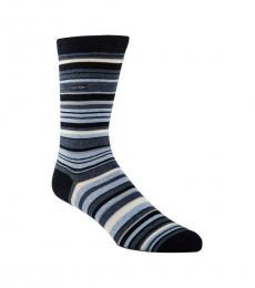 Navy Blue Striped Crew Socks