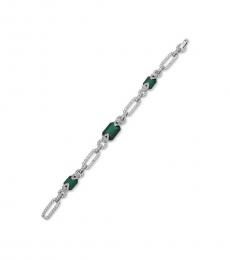 Green Crystal Silver Tone Bracelet