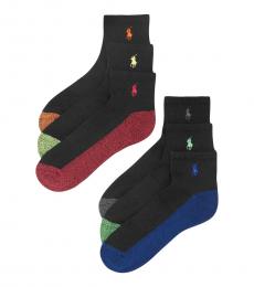 Ralph Lauren Black Athletic Celebrity Quarter Socks 6-Pack
